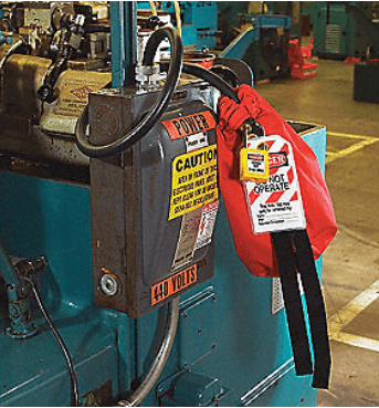  A small machine that has used the lockout tagout (LOTO) system